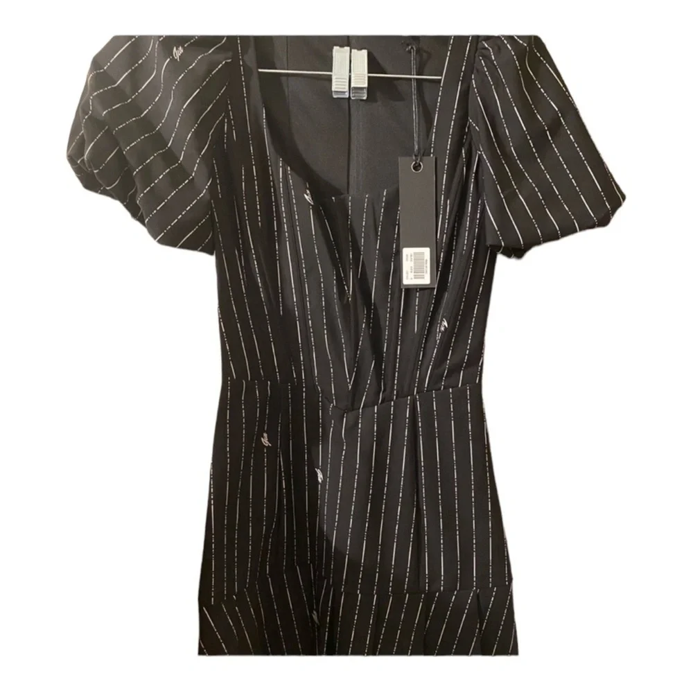 I.AM.GIA Chelsey Black Pinstripe Puff Sleeve Mini Dress Corset Small NWT - Picture 12 of 14